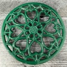 Vintage Green Enameled Cast Iron Heart Trivet 6  1970s 1980s Country Kitchen