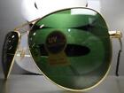 Mens Or Women Classic Vintage Retro Style Sunglasses Gold Frame Green Glass Lens