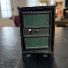 Antique Cast Iron Coin Still Bank  Original Green Black Paint floor Safe Vintage