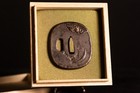 Genuine Forged Iron Tsuba Bat W box Edo Period Japanese Antique Nb005