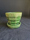 Mccoy 1950s Pottery Planter Flower Pot Green Basket Weave Vintage Mid-century
