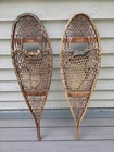 Vintage Handmade Indian Style Wooden Snowshoes Old Leather Bindings  42 X 12