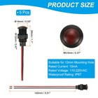 12mm Red Signal Indicator Lights  5 Pack Ac dc 110-220v  Black