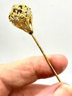 Antique Hatpin Fancy Design Openwork Golden Brass Tear Stylish Long Collectible