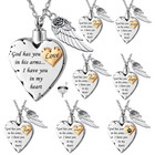 Heart Cremation Urn Necklace For Ashes Angel Wing Jewelry Memorial Penda