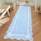  Scalloped Bow Rug For Living Room  Solid Blue Rug For Dorm  Washable Runner 