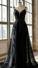 Gothic Wedding Dresses Black Sweep Train Spaghetti Straps Corset Bridal Gowns