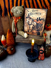 Victorian Primitive Vintage Style Happy Halloween Horse Cats Pumpkin Cart Sign