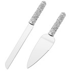 2 Pcs Silver Wedding Cake Knife Server Set Crystal Stone Handle Dessert Gift
