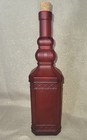 Vintage Ruby Red Embossed Glass Holiday Decorative Bottle Decanter W  Cork 12   
