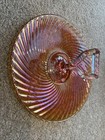 Vtg 1920 s Imperial Iridescent Stretch Glass Handled Server Tidbit Sandwich Tray