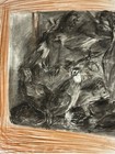 Gold Framed Charcoal Drawing     Birds In Box     24x18 Original Still Life Artwork