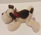Russ   Berrie 12    Plush Dog Lying Down  With Tongue Out red   Green Bow X-mas