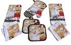 7pc Fat Chef Set 2 Pot Holders 2 Towels 2 Dishcloths   1 Oven Mitt chef W pan am