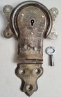 Antique Eagle Trunk Lock   Key  Solid Brass  1892 Vintage Chest Hardware Parts