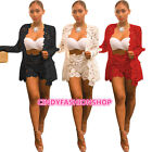 F1usa Women Ladies 2 Pc Lace Long Sleeve Party Short Body Con Jumpsuit   Romper 