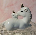 Vintage Porcelain Unicorn Mother   Baby Figurine Gold Accents Figurine
