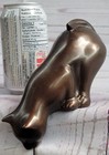 Statue Sculpture Cat Wildlife Modern Style Bronze Signed Feline Figure Decor Art