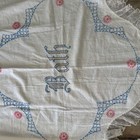Vintage Hand Embroidered Bath Valance White Cotton Lace Trim Scalloped 56x33