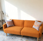 New Orange Velvet Futon Sofa Bed Convertible Sleeper Couch Modern Loveseat