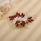 Floral Flower Hair Comb Red Rhinestone Pearl Wedding Hair Comb Bridal Crystal   