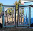 Antique Match Pair Window With Beveled And Textured Colored Glass     2 Windows    