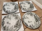 New S 4 Pottery Barn Rustic Forest Winter Dinner Round Plate Deer Stag Cabin