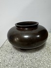 Antique Nogawa Japanese Meiji Period Patinated Solid Bronze Metal Urn Oval Vase