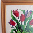 Vintage Floral Needlepoint Tulips In Basket Framed Glass Wall Decor