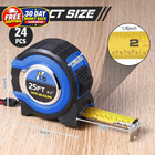 24 Pack 25 Ft Steel Tape Measure With Easy Read Fractions - Blue