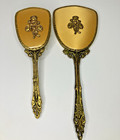 Vintage Globe Boudoir Mirror And Brush Vanity Set 24kt  Gold Plated Roses