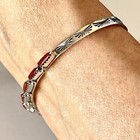 Navajo Cuff Bracelet Red Coral 7in Signed Needlepoint Stamped Sterling Handmade
