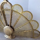 Vintage Brass Clam Shell Peacock Fan Folding Fireplace Screen Mcm Deco Style