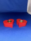 Vintage Made In Sweden Painted Red Heart Wood Candle Holders Folk Art 2 Mcm
