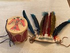 Vintage Native American Indian Child   s Headdress  By The Cherokees   Drum  1950s
