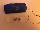 Pince Nez Antique Yellow Gold Filled Art Deco Frameless Round Glasses W Case 4 