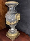 Antique Pair Neoclassical Rams Heads Cut Crystal  Bronze Dore Austrian Urns