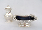 Silver Plated English Open Master Salt Cellar W  Cobalt Liner   Pepper Shaker