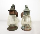 Antique Arts   Crafts Copper Tudor Porch Wall Sconce Lamp Light Pair Lantern