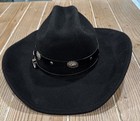 Western Cowboy Hat Black 100  Wool Felt Silver Concho Band Unisex Boho Size M