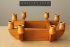 Fab  Swedish Mid Century Wood Table Sconce Handcarved Candle Holders 60s Vtg Mcm