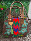 Handmade Mexican Leather Handbag     Colorful Embroidered Artisan Purse