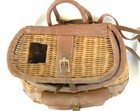 Vintage   Antique Fishing Creel Basket Wicker   Leather - Rustic Lodge Decor