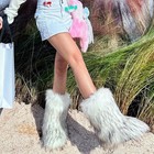 Furry Faux Fur Boots For Women Fuzzy Fluffy Mid Calf Round Toe Snow Boots Wom   