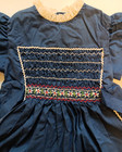 Vintage Polly Flinders Hand Smocked Girls Size 4 Blue Floral Dress 70s 80s
