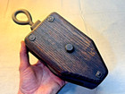 Antique Wooden Pulley Block Single Sheave Wood Iron Barn Farm Nautical Primitive