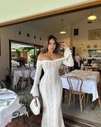 Ladies White Lace Off The Shoulder Evening Mermaid Cocktail Party Dress  Size Xs