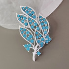 Vintage Rhinestone Leaf Brooch Clip Earrings Set Blue Beads White Enamel