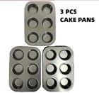 Set Of 3 Pcs Stainless Steel 6 Cups Tin Muffin Pans Cake Pans  Cupcakes