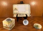 Antique Hand Painted Nippon Porcelain Desk Set Inkwell Tray 4 Pc Scenic